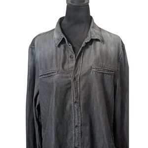 GUESS Regular Fit Black Acid Wash Denim Shirt | Modern Grunge Streetwear